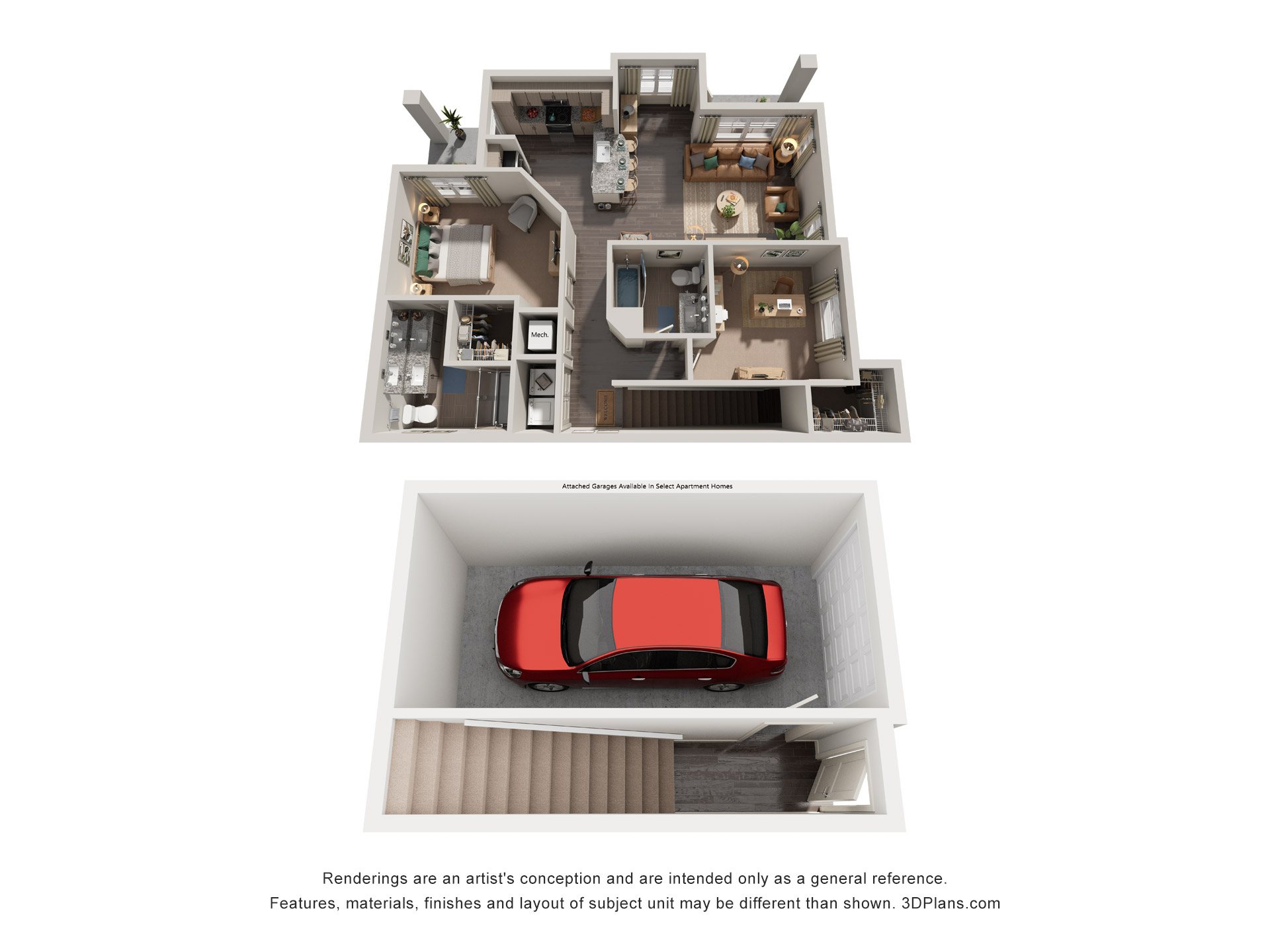 Floor plan for 2 beds, 2 baths, 1177 sqft